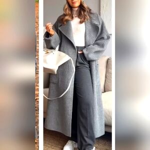 & Other Stories Voluminous Belted Wool Coat Grey Size Small NEW